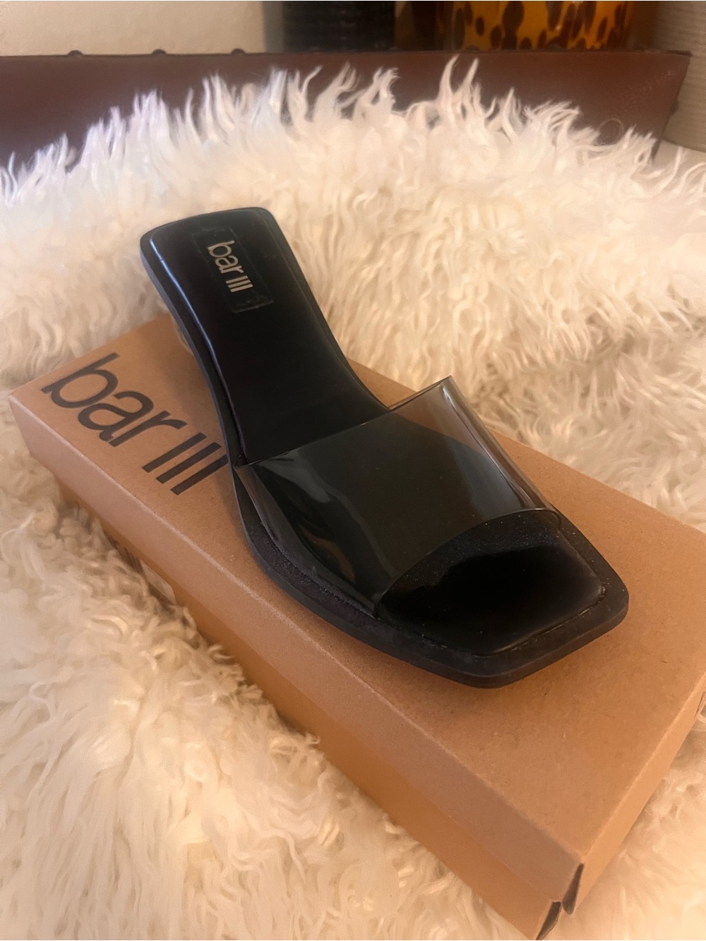 Bar III Black Clear Strap Slide Mule